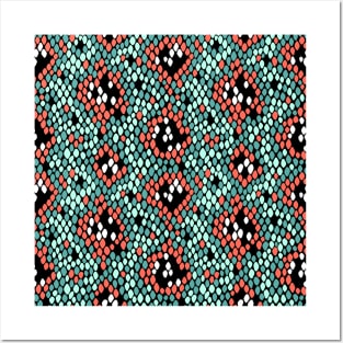 Snakeskin Pattern (Coral and Mint) Posters and Art